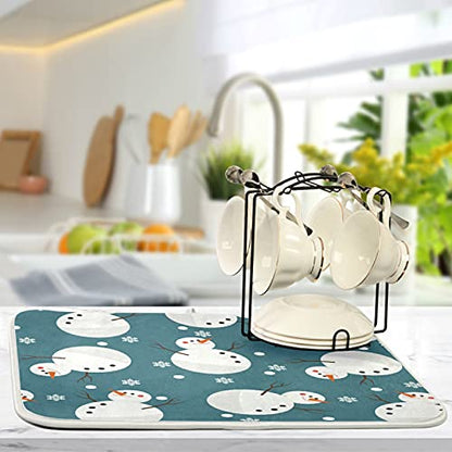 Super Absorbent Dish Drying Mat, Microfiber 23 Fast-Drying Dish Mat, 16" x 18", Kitchen Dish Drying Pad, Snowman Snowflake Cute Christmas Holidays… - color: Snowman Snowflake Cute Christmas Holidays, size: 16" x 18"
