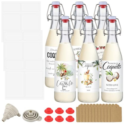 Sieral 6 Set Coquito Bottles 16 oz Christmas Swing Top Glass Bottles Flip Top Brewing Bottle for Vanilla Extract Homemade with Christmas DIY Label Stickers Home Brewing Coquito Beverages Liqueur - color: Christmas DIY