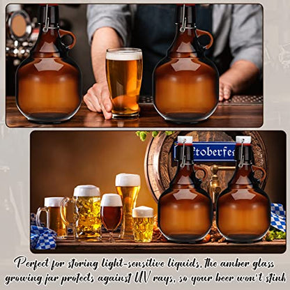 Dandat 4 Pcs Growlers for Beer Amber Glass Bottles Beer Bottles Glass Jar with Lid liquid Jugs Soda Cider Alcohol Wine Home Brewing Fermenting(34 oz) - size: 34 oz