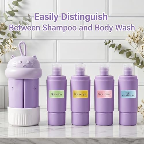 4 in 1 Portable Travel Dispenser Bottle Set (4 x 15 mL) Refillable Leakproof Travel Bottles with Cleaning Brush, Carabiner, Labels, Drawstring Pouch & 4 Funnels for Shampoo, Lotion & Body Wash(Purple) - color: Purple