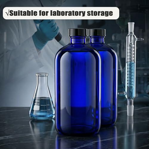 16oz blue Glass Bottles with Reusable Lids (2 Pack),Boston Storage bottle,Dispensing for Homemade Vanilla Extract,Essential Oils,plant,Ginger Shots