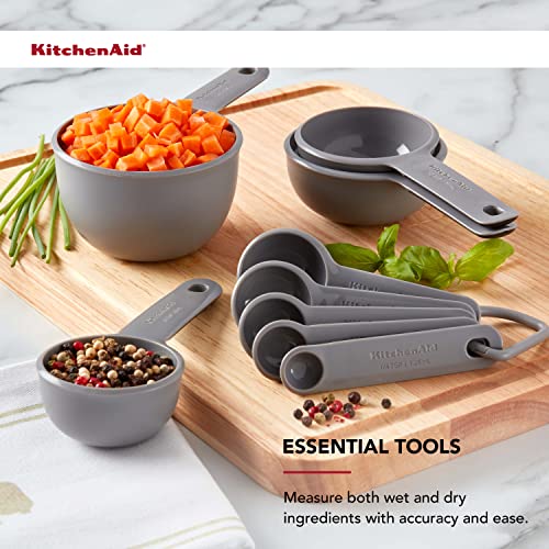 KitchenAid Universal Easy To Read Measuring Cup and Spoon Set with Soft Grip Handle for Maximum Control, Hang Hole and Nesting For Easy Storage, Dishwasher Safe, 9 Piece, Gray - color: Gray
