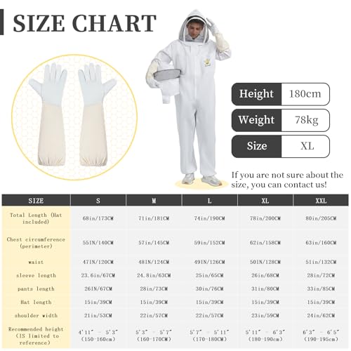 Sting Proof Full Body Bee Suit, Unisex, 2 Veils & Gloves, S(Fits 4'11"-5'3") | Unisex Ultralight Full Body Bee & Wasp Gear, A-Grade Goatskin Gloves, Detachable Veils, Apiary Backyard Halloween - size: S for 4'11" – 5'3"