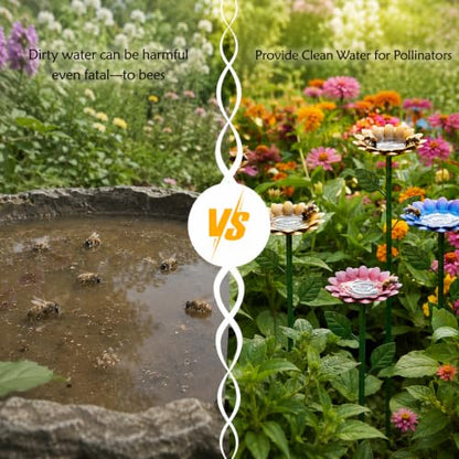 4 Pack Sunflower Flower Bee Watering Station with 20 Glass Beads - Bee Bath for Garden Metal Bee Water Feeder with Flower Design, Colorful Outdoor Insect Hydration Station for Attracting Bees ﻿