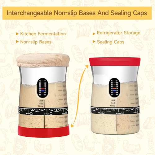 Coco Bird Pro Sourdough Starter Kit- 50oz Large Capacity Sourdough Starter Jar, 17 Flavorful Fermentation Recipes, Sourdough Bread Baking Supplies for Making Delicious Sourdough Breads(Red, 2Set) - color: Red