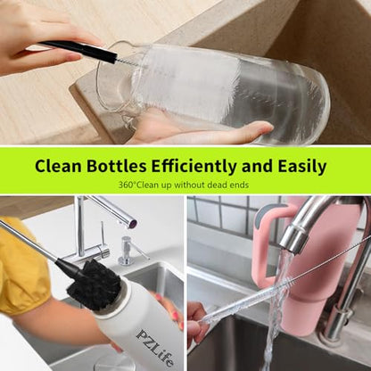 5 Pack Bottle Brush, 15in Stainless Steel Water Bottle Brush, 3 Straw Brushes, for Cleaning Baby Bottles, Sports Water Bottle, Wine Decanters, Coffee Mug, Narrow Bottle, Tumblers, Flasks, Round Head - color: 5pcs/Black