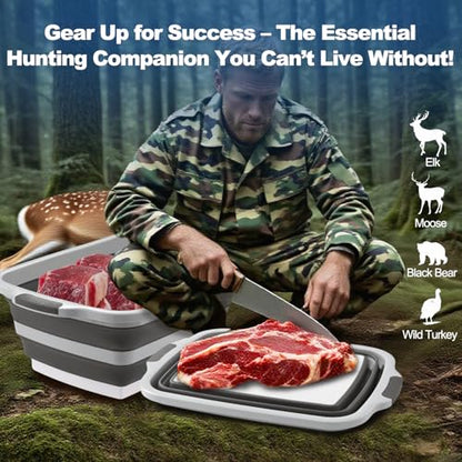 BBQ Prep Tub Collapsible with Cutting Board & Lid XXL 7.95 Gal / 66 lb Meat Marinating Basin & Barbecue Utensils - Grill Carry System - Outdoor - Gift for World Cup 2026