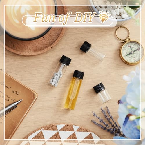 Lallisa 100 Pcs 2, 4, 5, 7 ml Glass Vials with Black Screw Caps and Plastic Stoppers, Clear Small Leakproof Bottles Bulk, Mini Liquid Sample Vials for Essential Oils, Sample, DIY Craft - color: Clear with Black Cap, size: 2 ml, 4 ml, 5 ml, 7 ml Set