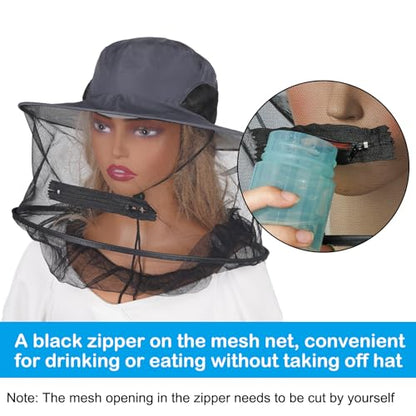 Sucrain Mosquito Head Net Hat Sun Hat Garden Bug Hat with Hidden Net Mesh for Outdoor Gardening Beekeeping - color: Hot Gray