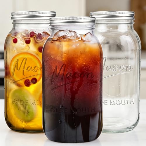 64 oz Mason Jar Wide Mouth,3 Pack Large Half Gallon Mason Jars with Airtight Lid,Big Glass Jars for Canning,Pickling,Fermenting,Storing - color: 64oz
