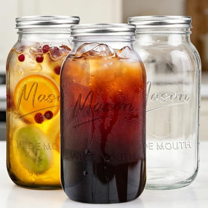 64 oz Mason Jar Wide Mouth,3 Pack Large Half Gallon Mason Jars with Airtight Lid,Big Glass Jars for Canning,Pickling,Fermenting,Storing - color: 64oz