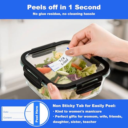 NATURALABEL 300 PCS Removable Freezer Labels with Dispenser - 1" x 3" Food Labels for Meal Prep Containers, Easy Peel-Off Design, No Residue (Blue) - color: Preprinted-blue
