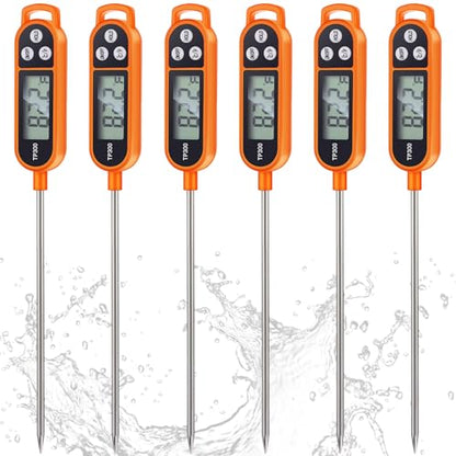 Copkim Instant Read Meat Thermometer with Long Probe 9.65 Inch Kitchen Cooking Food Candy Waterproof Digital Thermometer for BBQ Water Milk Yogurt Liquid(Orange,6 Pcs) - color: Orange