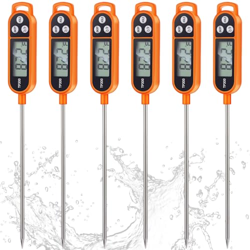 Copkim Instant Read Meat Thermometer with Long Probe 9.65 Inch Kitchen Cooking Food Candy Waterproof Digital Thermometer for BBQ Water Milk Yogurt Liquid(Orange,6 Pcs) - color: Orange