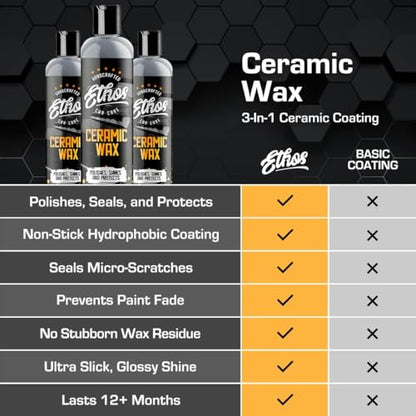Ethos Ceramic Wax - Aerospace Coating Protection | Ceramic Polish and Top Ceramic Coat | Ceramic Car Coating | Slick, Hydrophobic Finish - color: Ceramic Wax 8oz