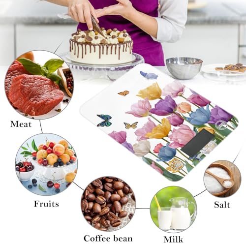 Food Scale Kitchen Scale for Baking Cooking Digital Food Weighing Measuring Scale Small Waterproof Electric Food Scale Light Pink Tulips Butterfly - color: Light Pink Tulips Butterfly