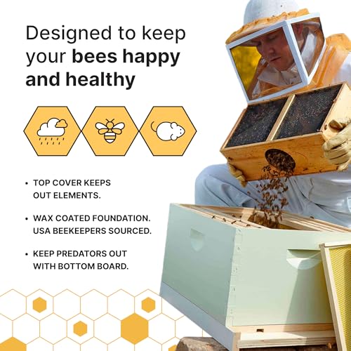 Mann Lake Traditional Complete Bee Hive Kit, 9⅝" Deep Hive Body with 10 Frames, Beeswax Coated Food-Grade Plastic Foundation, Weather Resistant Telescoping Cover & Bottom Board, Made in USA, Unpainted - color: Not Painted Hive Kit