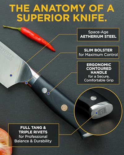Guilfoyle Chef Knife 8 Inch – Stainless Steel Kitchen Knife with Ergonomic Handle & Full Tang – Cooking Gifts for Home Chefs – Gift Box Included