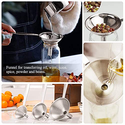 3 in 1 Metal Funnels for Filling Bottles Stainless Steel Small Kitchen Funnel Set for Transferring Essential Oils Liquid Fluid Spice Dry Ingredients Powder, Durable (‎Long-Handled Funnel) - size: ‎Long-handled funnel