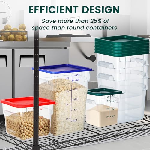 BIEAMA 4 Pack Food Storage Containers with Lids, 4 Quart Square Commercial Food Containers, NSF, Polycarbonate, Clear - color: 4Qt-4 Pack(Green Lids)