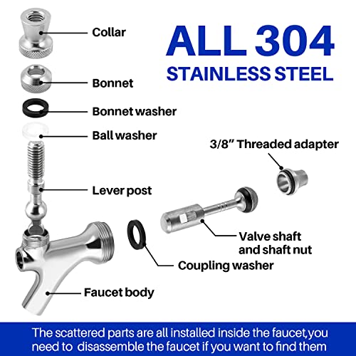 TMCRAFT Stainless Steel Core Beer Faucet Polished Chrome-Plated Brass Beer Tap with Liquid Ball Lock Quick Disconnect Set for Homebrew Keg
