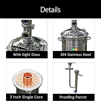 YUEWO 110V Electric 304 Stainless Steel Alcohol Distiller Flute Reflux Column Still with Sight Glasses Wine Making Kit for DIY Whisky Wine Brandy Gin - size: 20Liters/5Gal