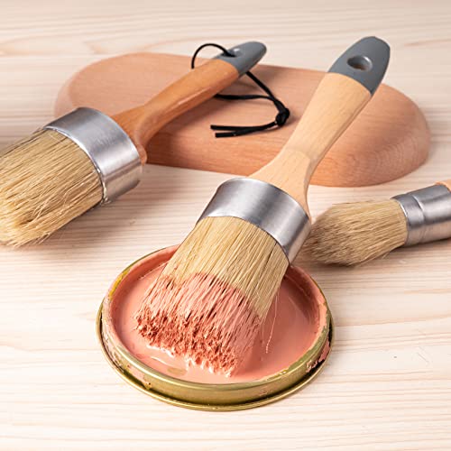 Mister Rui Chalk Wax Paint Brush 3 pcs, Large Wax Brush, Brushes for Furniture, Acrylic Paint, Milk Paint, Natural Bristles, 1 Small Round Brush and 2 Large Oval Brushes - size: 3PCS, 1 Large, 1 Medium, 1 Small