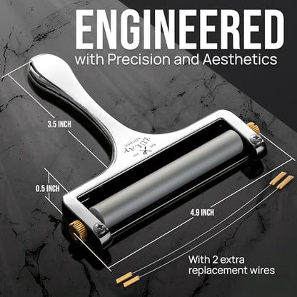 Zulay Kitchen Stainless Steel Wire Cheese Slicer - Adjustable Hand Held Cheese Cutter with 2 Extra Wires - Premium Cheese Knife for Mozzarella, Cheddar, Gruyere - Cheese Cutter with Wire (Silver) - color: Silver