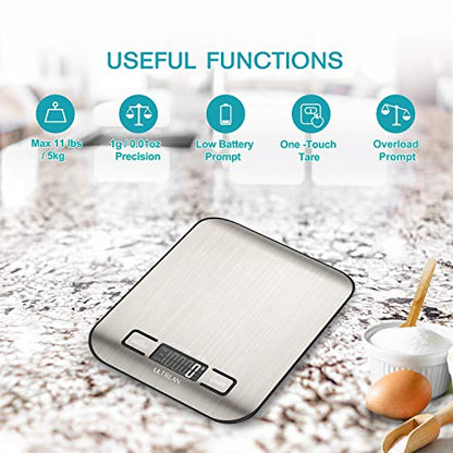 Ultrean Food Scale, Digital Kitchen Scale with LCD Display, Weight Grams and Ounces for Baking Cooking and Meal Prep, 6 Units with Tare Function, 304 Stainless Steel, 11lb (Batteries Included) - size: Medium-Digital