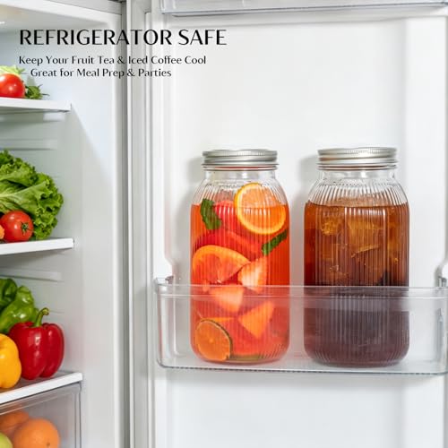 INSETLAN 64 oz Wide Mouth Glass Mason Jars, Set of 2, Ribbed Canning Jars for Sourdough Starter, Pickling, Fermentation, Sun Tea & Pantry Storage, Refrigerator Safe