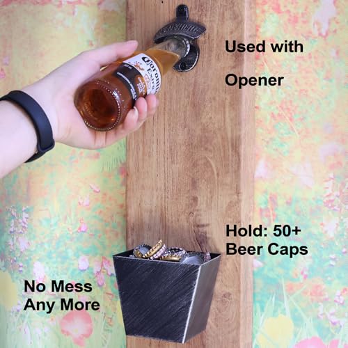 Antique Silver Bottle Cap Catcher Wall Mount Beer Top Bucket Stainless for Wood DIY Board - color: Antique Silver