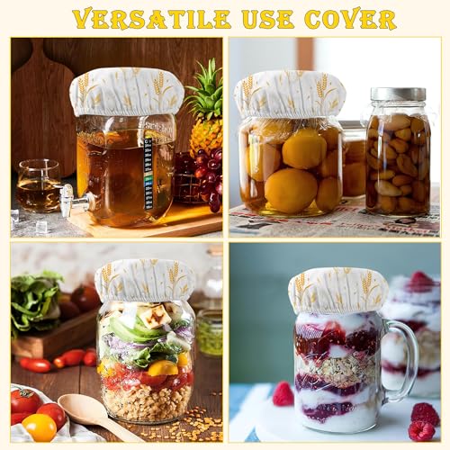 Wheat Harvest Bread 5-Pack Cloth Covers for Sourdough Starter Jar, Cloth Covers Reusable Lid Top Cover Sourdough Proofing Bread Fermentation Baking Supplies for 3-4 Inch Jar Mouth - color: Wheat Harvest Bread