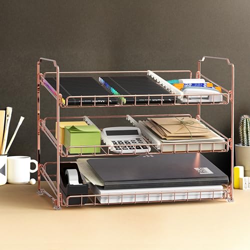 Simple Houseware Stackable Can Organizer Rack for Pantry/Cabinet – 11.5" D x 17" W x 13.75" H, Holds 36 Cans, 3-Tier Can Food Storage Dispenser, Rose Gold - color: Rose Gold