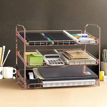 Simple Houseware Stackable Can Organizer Rack for Pantry/Cabinet – 11.5" D x 17" W x 13.75" H, Holds 36 Cans, 3-Tier Can Food Storage Dispenser, Rose Gold - color: Rose Gold