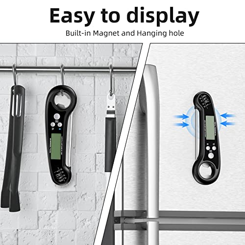 Instant Read Meat Thermometer for Grill and Cooking, Fast and Accurate Digital Food Thermometer with Backlit bi-fold Probe for Kitchen ovens, Frying, Candy, Steak (Black)