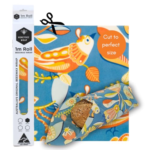 Honeybee Beeswax Bread Bag Sheets - Bird Pattern - Reusable Beeswax Wraps for Food - Certified Organic Cotton Beeswax Roll - Plastic Wrap & Sandwich Bags Alternative - Made in Australia - 40’’ x 13’’ - color: Bird
