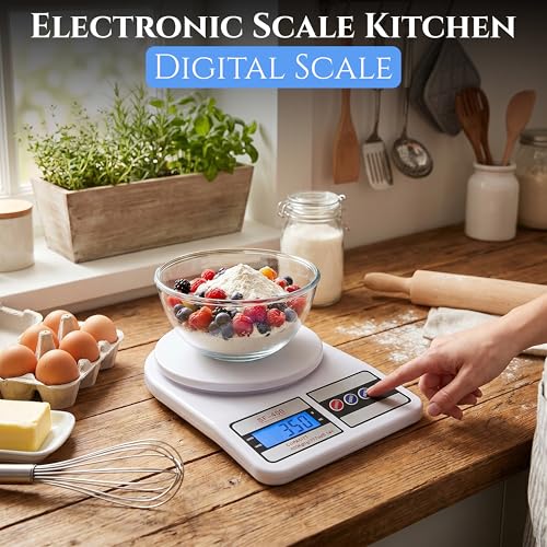 Digital Food Scale 10KG/1g Small Kitchen Weighing Scale with LCD Display, Portable Gram & Ounce Weight Measuring Device for Baking, Cooking, Travel, Accurate Smart Food Measuring Tool