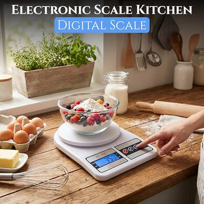Digital Food Scale 10KG/1g Small Kitchen Weighing Scale with LCD Display, Portable Gram & Ounce Weight Measuring Device for Baking, Cooking, Travel, Accurate Smart Food Measuring Tool