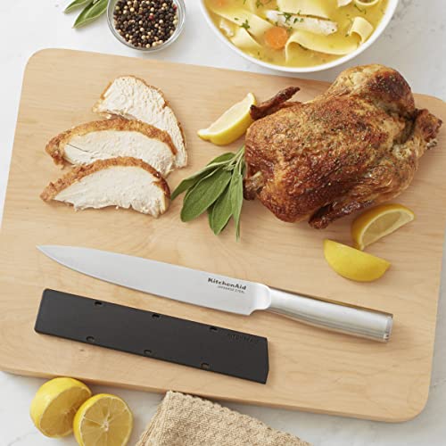 KitchenAid Gourmet Forged Slicer Knife with Custom-Fit Blade Cover, 8-inch, Sharp Kitchen Knife, Japanese Stainless Steel Blade, Brushed Stainless Steel Handle - style: 8-Inch Slicer Knife