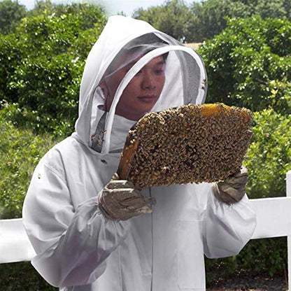 Anti Sting Bee Suit Full Body Beekeeping Suit with Long Sleeves Gloves and Removable Veiled Hat Honey Harvest Overall Beekeeper Halloween Costume Gardening Backyard Hooded, White, L, XL, XXL - size: L for Height:165-175cm