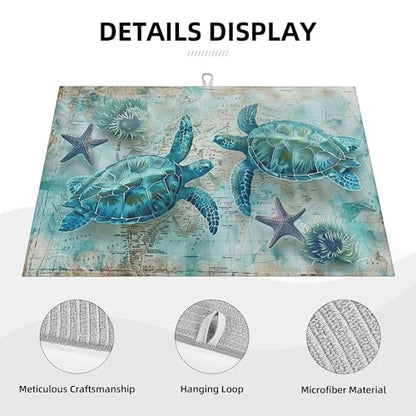 Sea Turtles Dish Drying Mat for Kitchen Counter Microfiber Super Absorbent Non-Slip Dish Drying Pad for Countertops Dishes Utensils Stylish Quick-Dry Machine Washable 18x24 Inch - color: Sea Turtles