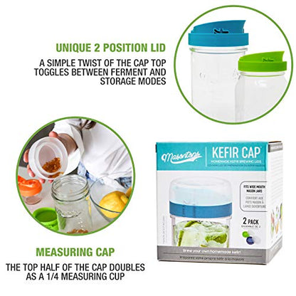 Masontops Kefir Caps - Wide Mouth Mason Jar Lids - Water Kefir Grains Strainer Mason Jar Kefir Jar - Home Water Kefir Starter Kit Kefir Fermenter Container - 4 Pack - size: Kefir Cap 4PK