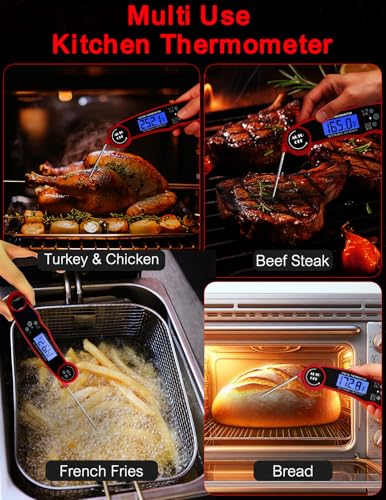 Meat Thermometer Digital, Instant Read Food Thermometer for Cooking Grill BBQ Fryer, Waterproof & Backlit Display Digital Meat Thermometer - Kitchen Gadgets, Turkey Thermometer