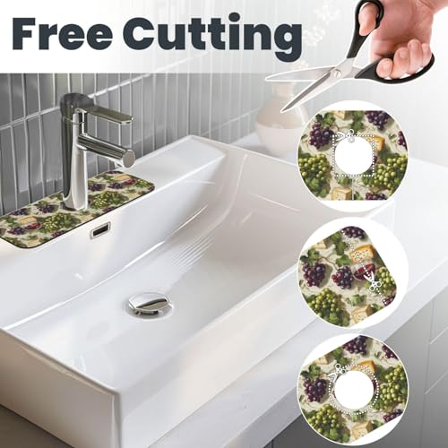Grape and Cheese Print Faucet Mat for Kitchen Sink, Faucets Mat Splash Guard Absorbent Fast Drying, Kitchen Sink Mats for Around Faucet Draining