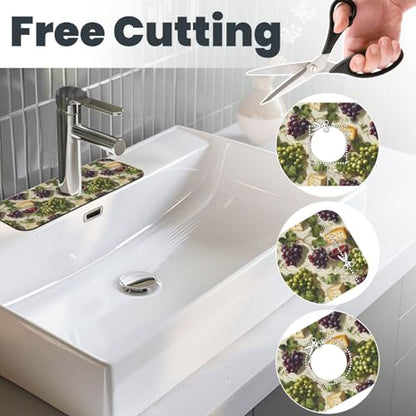 Grape and Cheese Print Faucet Mat for Kitchen Sink, Faucets Mat Splash Guard Absorbent Fast Drying, Kitchen Sink Mats for Around Faucet Draining