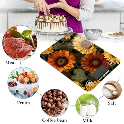Food Scale Kitchen Digital Scale Food Ounces and Grams Dieting Baking Cooking Waterproof Glass Panels LCD Display,4 Units Scale Tare Function Sunflower - color: Sunflower 11