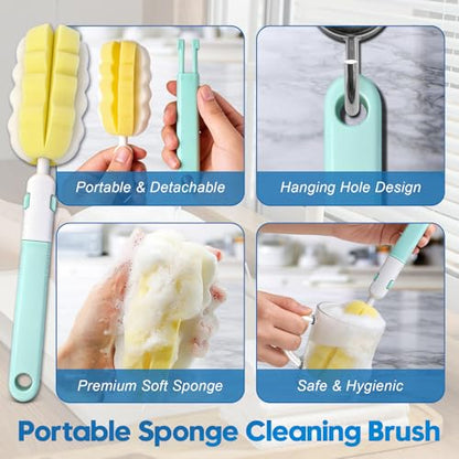 14Pcs Bottle Brush Cleaner Set, Long Handle Bottle Brushes, Sponge Brushes, 3-in-1 Water Bottle Cleaner Brushes and Straw Brushes for Water Bottles, Cups and Straws Cleaning