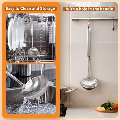 Deep Stainless Steel 13.7 Inches Newness Soup Ladle,[Rustproof, Heat Resistance, Integral Forming]Resilient 304 Stainless Steel Soup Spoon with Vacuum Ergonomic Round Handle, Cooking Spoon for Kitchen - size: Length:13.7 Inches (34.7 cm)