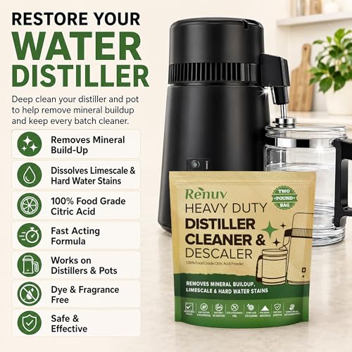 Renuv® Citric Acid for Cleaning & Descaling, 2LB Bulk | Powder Descaler For Water Distillers, Kettles, Pots, Boilers, Dispensers, Removes Limescale, Mineral Buildup, Hardwater Stain