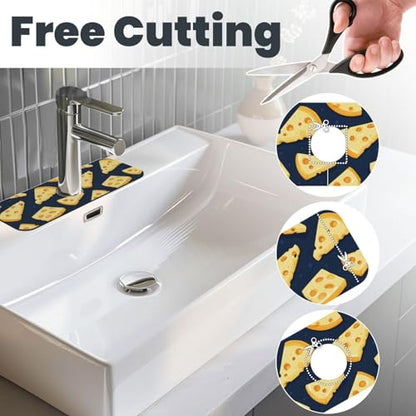 Bright Cheese Print Faucet Mat for Kitchen Sink, Absorbent Fast Drying Faucets Mat Splash Guard, Cute Kitchen Sink Mats for Around Faucet Draining